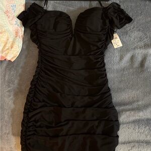 Windsor Black Ruched Off-Shoulder Mini Dress